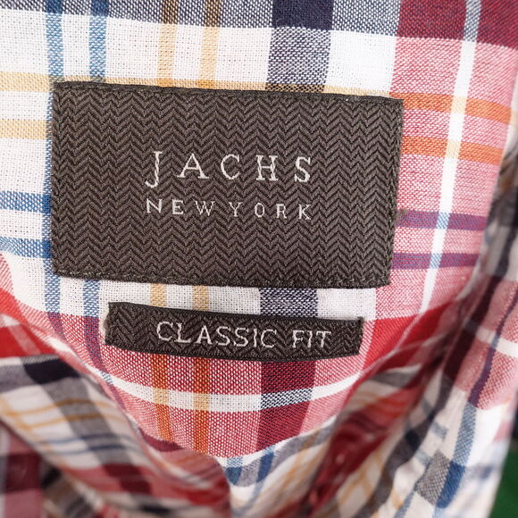 JACHS NEW YORK CLASSIC FIT RED PLAID BUTTON DOWN SHIRT MENS SIZE L LARGE - Picture 6 of 7